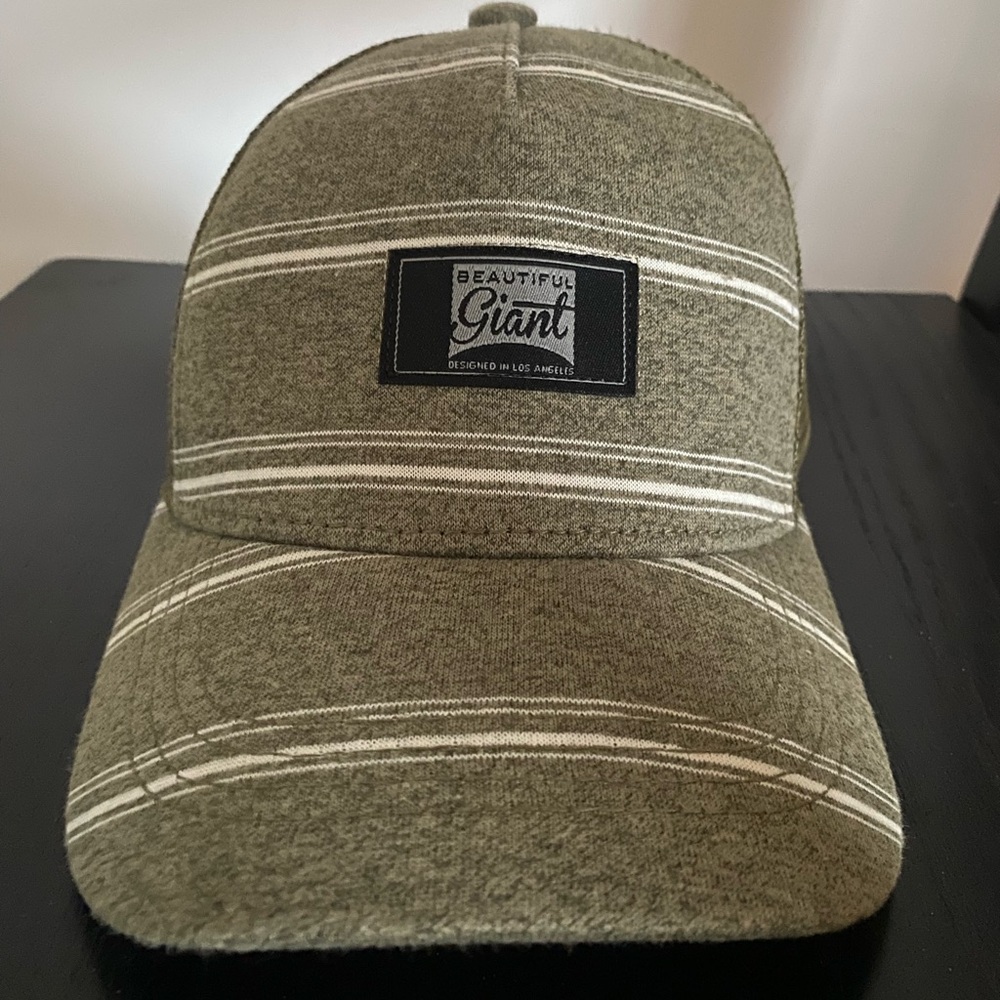 Beautiful Giant SnapBack  trucker mesh hat/cap, Olive/white stripes, LA designed